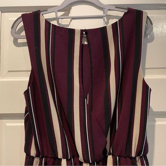 As U Wish V-Neck Tie Front Cropped Jumpsuit Purple Tan Stripe Size Large - Picture 7 of 10